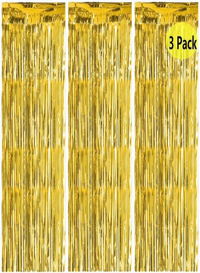 Aparonz 3 ft X 6 ft 10 inches Tinsel Foil Fringe Curtains Anniversary Decoration | Baby Shower | Welcome Home | Ring Ceremony | All Type of Party Decoration (Golden, Pack of 3) - Image 1
